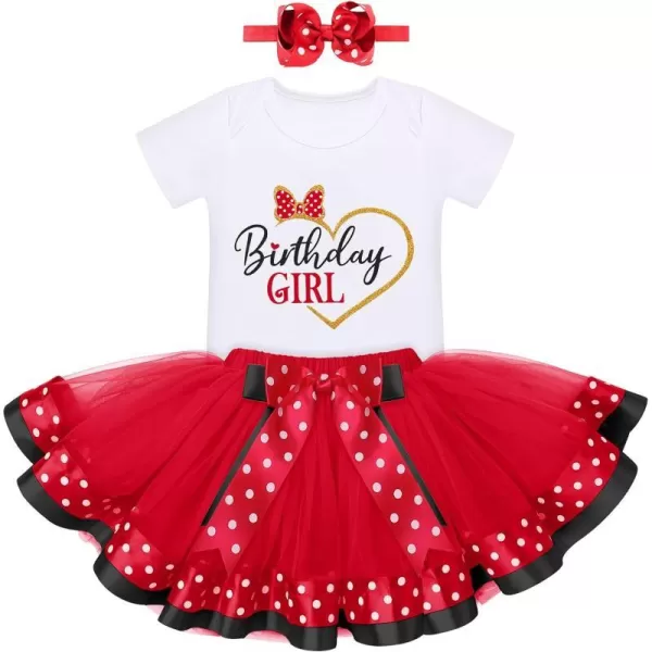 12 1st 2nd Birthday Girl Outfit Baby Romper Polka Dot Tutu Skirt Bowknot Headband Costume for Cake Smash Photo ShootRed Heart