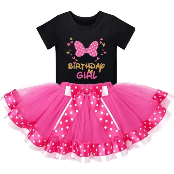 3rd Birthday Girl Outfit Baby Shirt Polka Dots Tutu Skirt Mouse Ear Headband for 3 Year Old Princess Cake Smash Photo PropBlack  Hot Pink Birthday Girl