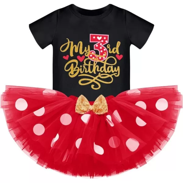 3rd Birthday Girl Outfit Baby Shirt Polka Dots Tutu Skirt Mouse Ear Headband for 3 Year Old Princess Cake Smash Photo PropBlack  My 3rd Birthday