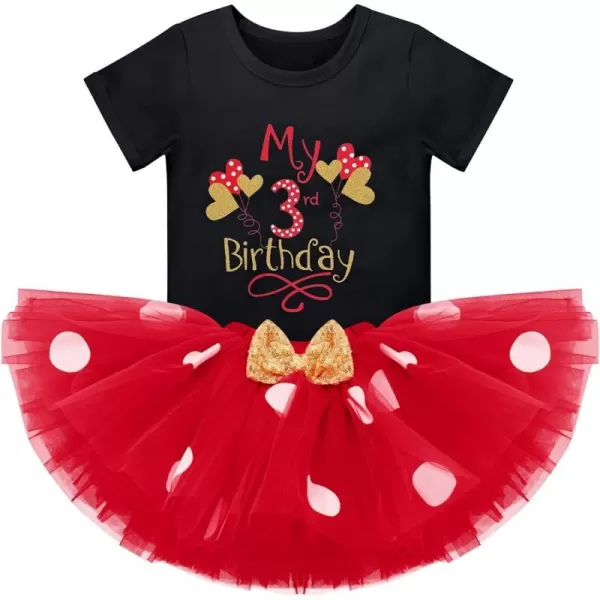 3rd Birthday Girl Outfit Baby Shirt Polka Dots Tutu Skirt Mouse Ear Headband for 3 Year Old Princess Cake Smash Photo PropBlack  My 3rd Birthday Balloon