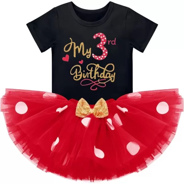 3rd Birthday Girl Outfit Baby Shirt Polka Dots Tutu Skirt Mouse Ear Headband for 3 Year Old Princess Cake Smash Photo PropBlack  My 3rd Birthday Heart