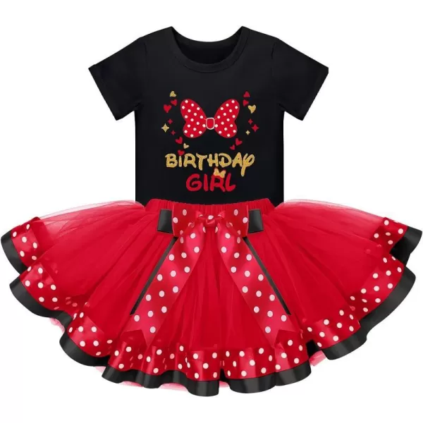 3rd Birthday Girl Outfit Baby Shirt Polka Dots Tutu Skirt Mouse Ear Headband for 3 Year Old Princess Cake Smash Photo PropBlack  Red Birthday Girl