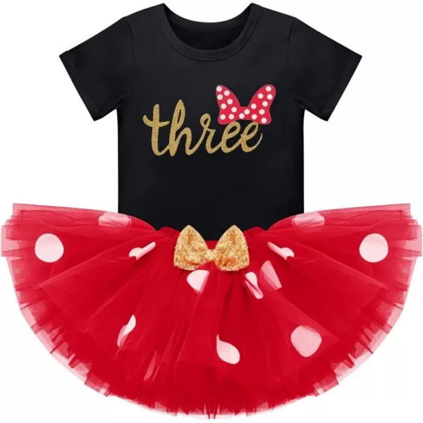 3rd Birthday Girl Outfit Baby Shirt Polka Dots Tutu Skirt Mouse Ear Headband for 3 Year Old Princess Cake Smash Photo PropBlack  Three