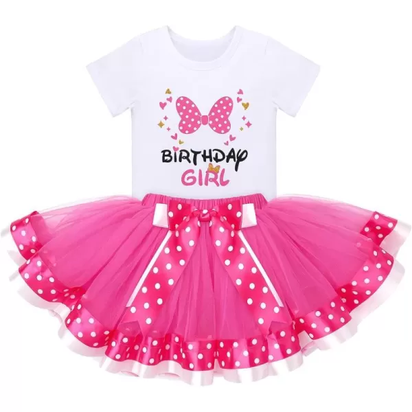 3rd Birthday Girl Outfit Baby Shirt Polka Dots Tutu Skirt Mouse Ear Headband for 3 Year Old Princess Cake Smash Photo PropHot Pink Birthday Girl