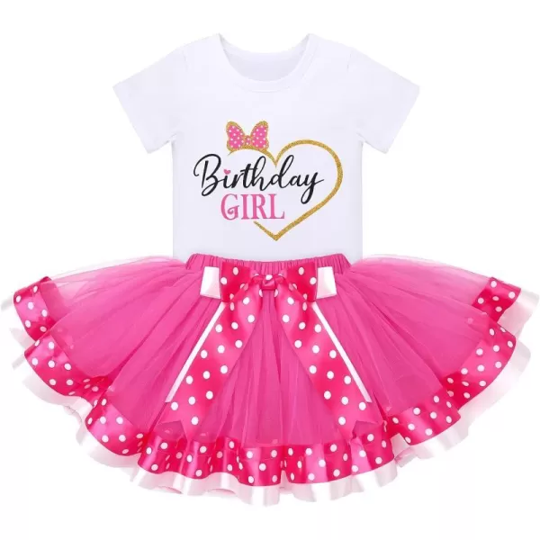 3rd Birthday Girl Outfit Baby Shirt Polka Dots Tutu Skirt Mouse Ear Headband for 3 Year Old Princess Cake Smash Photo PropHot Pink Birthday Girl Heart