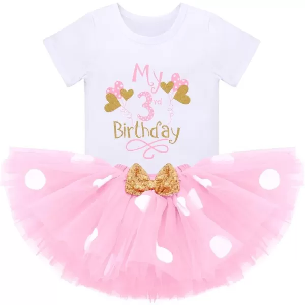 3rd Birthday Girl Outfit Baby Shirt Polka Dots Tutu Skirt Mouse Ear Headband for 3 Year Old Princess Cake Smash Photo PropPink  My 3rd Birthday Balloon