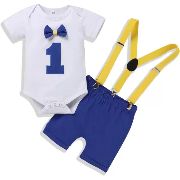 Baby Boys 1st Birthday Cake Smash Outfit Bowtie Romper Suspenders Shorts Pants Formal Suit Clothes for Photo Shoot PartyRoyal Blue No1