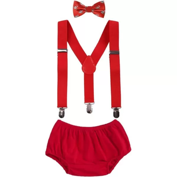 Baby Boys Cake Smash Clothes 1st 2nd Birthday Outfit Diaper Cover Suspenders Bow Tie Headband Costume for Photo PartyA Redcandy Cane 3pcs Bow Tie 1