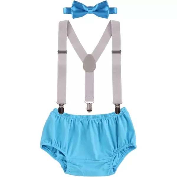 Baby Boys Cake Smash Clothes Diaper Suspenders Pants Bow Tie 3PCS Set First 1st 2nd Birthday Outfit for Photo Prop PartyBlue  Gray