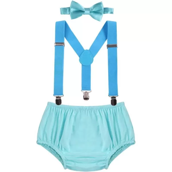 Baby Boys Cake Smash Clothes Diaper Suspenders Pants Bow Tie 3PCS Set First 1st 2nd Birthday Outfit for Photo Prop PartyLight Blue  Blue