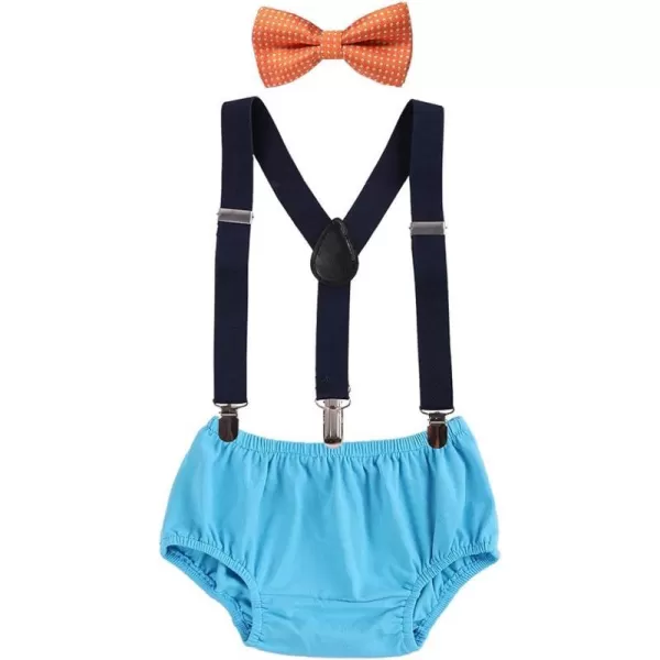 Baby Boys Cake Smash Clothes Diaper Suspenders Pants Bow Tie 3PCS Set First 1st 2nd Birthday Outfit for Photo Prop PartyOrange  Black  Blue