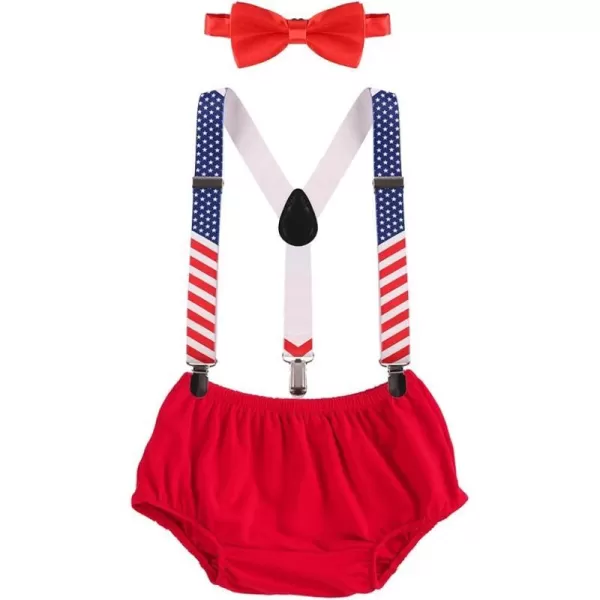 Baby Boys Cake Smash Clothes Diaper Suspenders Pants Bow Tie 3PCS Set First 1st 2nd Birthday Outfit for Photo Prop PartyRed  Stars amp Stripes