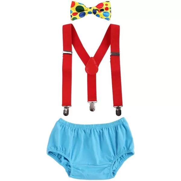 Baby Boys Circus Cake Smash Outfit Little Clown Costume 1st Birthday Diaper Cover Suspender Bowtie Set for Photo PartyBlue  Red