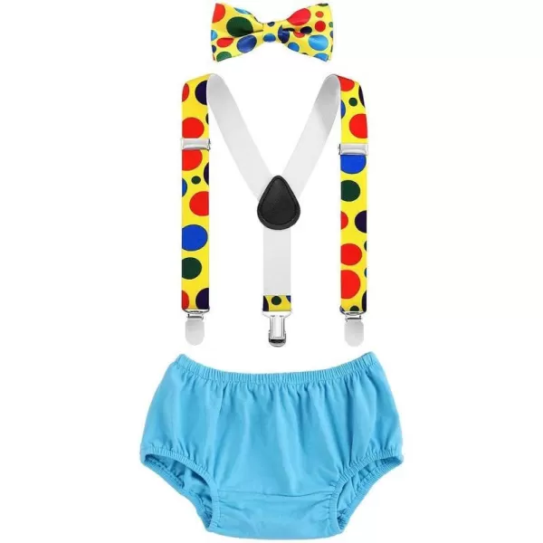 Baby Boys Circus Cake Smash Outfit Little Clown Costume 1st Birthday Diaper Cover Suspender Bowtie Set for Photo PartyBlue  Yellow