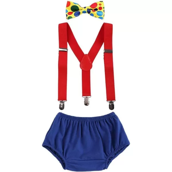 Baby Boys Circus Cake Smash Outfit Little Clown Costume 1st Birthday Diaper Cover Suspender Bowtie Set for Photo PartyRoyal Blue  Red