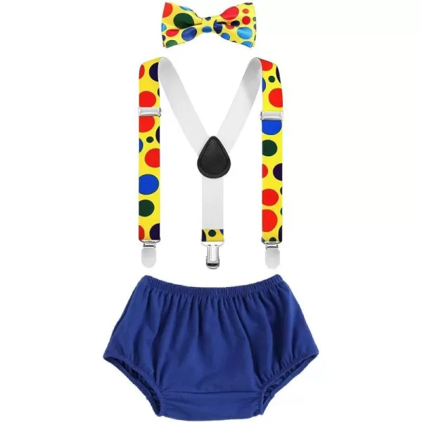 Baby Boys Circus Cake Smash Outfit Little Clown Costume 1st Birthday Diaper Cover Suspender Bowtie Set for Photo PartyRoyal Blue  Yellow