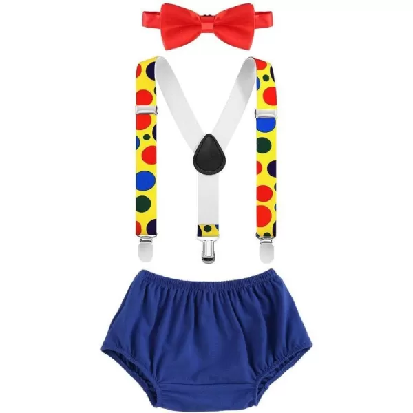 Baby Boys Circus Cake Smash Outfit Little Clown Costume 1st Birthday Diaper Cover Suspender Bowtie Set for Photo PartyRoyal Blue