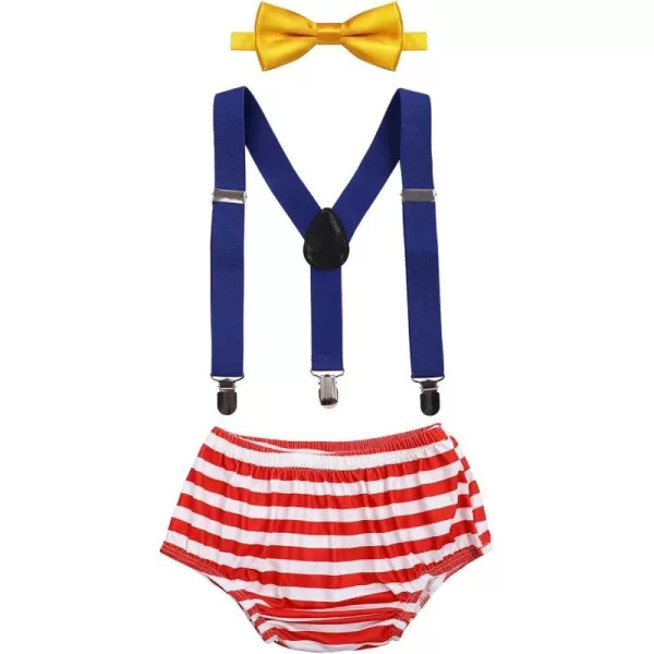 Baby Boys First 1st Birthday Party Cake Smash Outfit Adjustable Suspenders Bowtie Bloomers Clothes Set for Photo PropsRed Circus