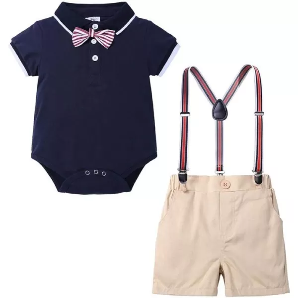 Baby Boys First Birthday Cake Smash Outfit Gentleman Bowtie Romper Suspenders Shorts Pants Toddler Tuxedo Formal SuitNavy Blue