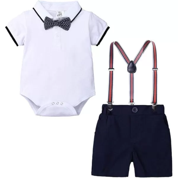 Baby Boys First Birthday Cake Smash Outfit Gentleman Bowtie Romper Suspenders Shorts Pants Toddler Tuxedo Formal SuitWhite