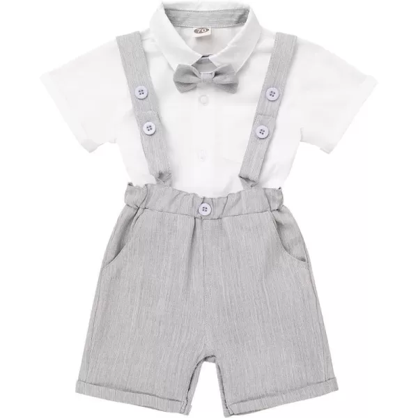 Baby Boys Formal Suit Set Short Sleeve Bowtie TShirt Suspenders Shorts Pants Wedding Tuxedo Outfits Cake Smash ClothesGray