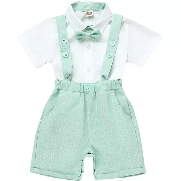 Baby Boys Formal Suit Set Short Sleeve Bowtie TShirt Suspenders Shorts Pants Wedding Tuxedo Outfits Cake Smash ClothesGreen