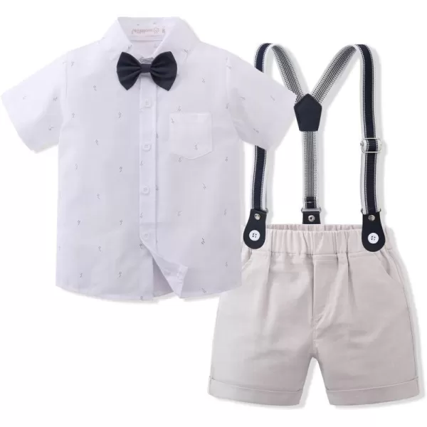 Baby Boys Formal Suit Set Short Sleeve Bowtie TShirt Suspenders Shorts Pants Wedding Tuxedo Outfits Cake Smash ClothesWhite  Print  Shirt