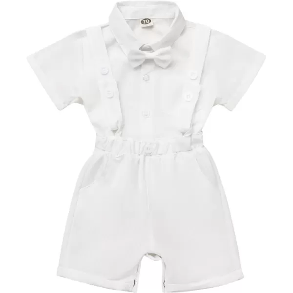 Baby Boys Formal Suit Set Short Sleeve Bowtie TShirt Suspenders Shorts Pants Wedding Tuxedo Outfits Cake Smash ClothesWhite