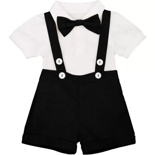 Baby Boys Formal Suit Set Short Sleeve Romper Suspenders Shorts Pants Bowtie Wedding Tuxedo Outfits Cake Smash ClothesBlack