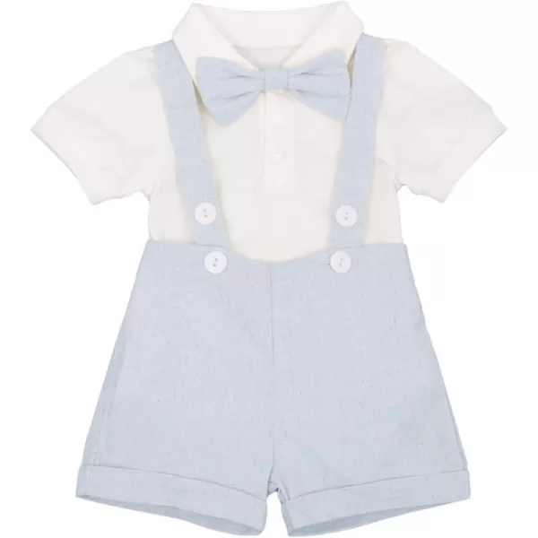 Baby Boys Formal Suit Set Short Sleeve Romper Suspenders Shorts Pants Bowtie Wedding Tuxedo Outfits Cake Smash ClothesBlue