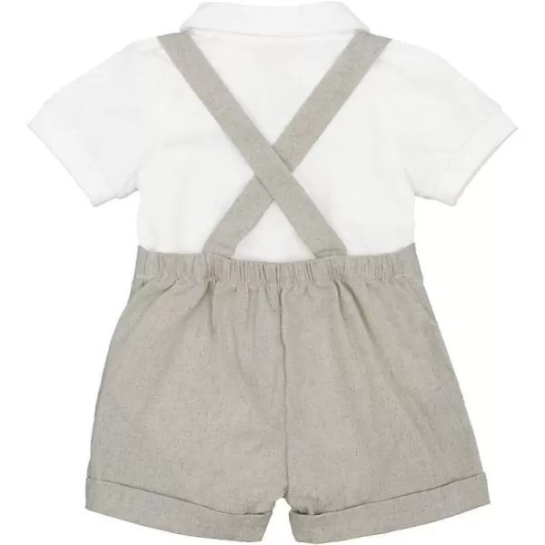 Baby Boys Formal Suit Set Short Sleeve Romper Suspenders Shorts Pants Bowtie Wedding Tuxedo Outfits Cake Smash ClothesGray