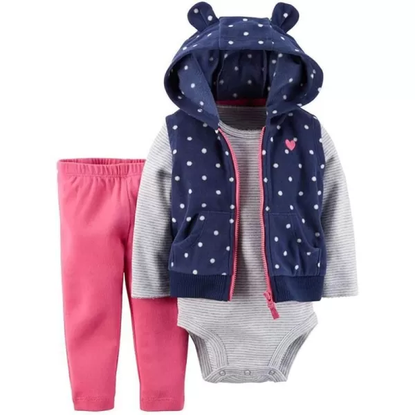 Baby Boys Girl Zip Up Hoodie with Cute Ear Toddler Fleece Sleeveless Jacket Sweatshirt Romper 3Pcs Fall Winter OutwearBlue Polka Dot