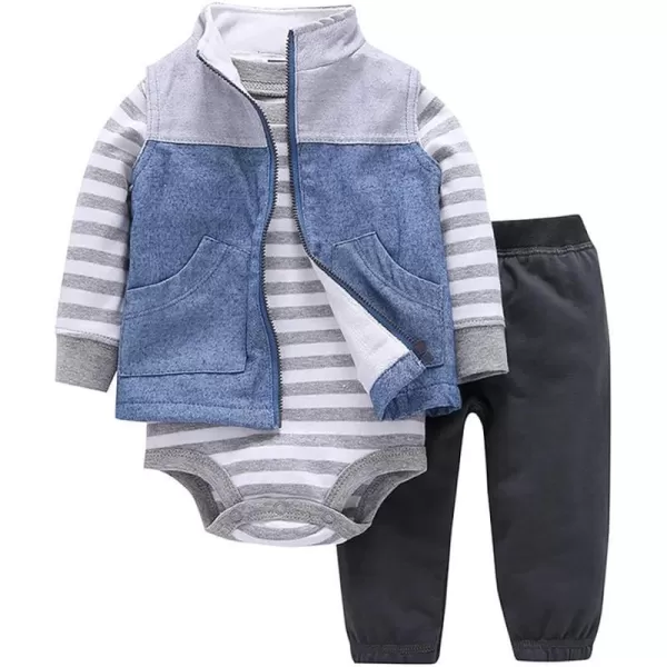 Baby Boys Girl Zip Up Hoodie with Cute Ear Toddler Fleece Sleeveless Jacket Sweatshirt Romper 3Pcs Fall Winter OutwearBluegray