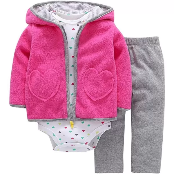 Baby Boys Girl Zip Up Hoodie with Cute Ear Toddler Fleece Sleeveless Jacket Sweatshirt Romper 3Pcs Fall Winter OutwearPinkgray