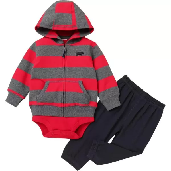 Baby Boys Girl Zip Up Hoodie with Cute Ear Toddler Fleece Sleeveless Jacket Sweatshirt Romper 3Pcs Fall Winter OutwearRed Stripe