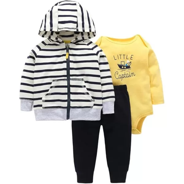 Baby Boys Girl Zip Up Hoodie with Cute Ear Toddler Fleece Sleeveless Jacket Sweatshirt Romper 3Pcs Fall Winter OutwearYellowblack Stripe