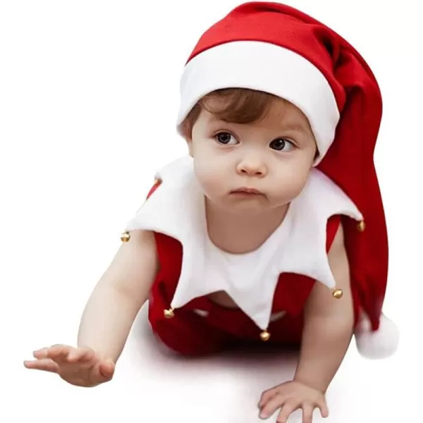 Baby Boys Girls Santa Elf Dwarf Costume First Christmas Party Dress up Cosplay with Hat for Newborn Photo Shoot GiftsRed Santa Dwarf