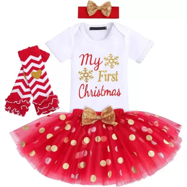 Baby Girl Christmas Outfit My First Christmas Santa Romper Tutu Dress Outfit Red Santa Hat Leg Warmers Shoes ClothesRed  First Christmas Snowflake