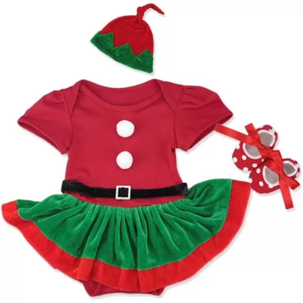 Baby Girl Christmas Outfit My First Christmas Santa Romper Tutu Dress Outfit Red Santa Hat Leg Warmers Shoes ClothesRed  Green Short Sleeve 3pcs