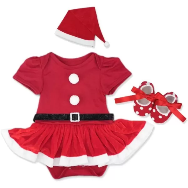 Baby Girl Christmas Outfit My First Christmas Santa Romper Tutu Dress Outfit Red Santa Hat Leg Warmers Shoes ClothesRed Short Sleeve 3pcs