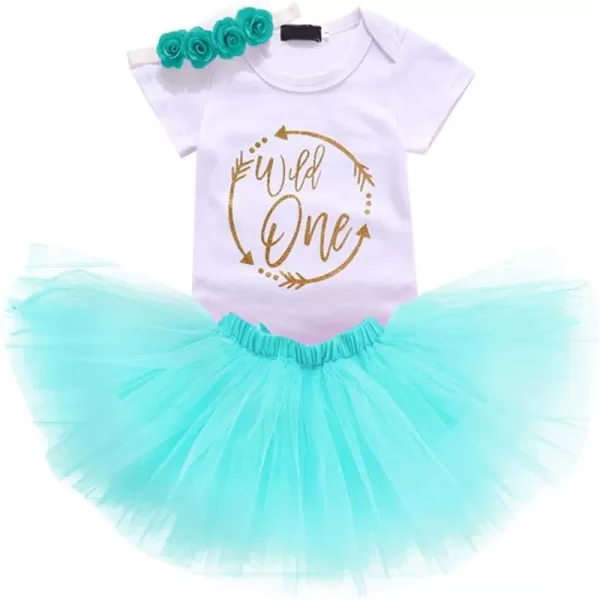 Baby Girl First Birthday Clothes 1st Crown RomperRuffle Tulle SkirtBow Headband 3PCS Party Dress Set Smash Cake OutfitBlue  Wild One