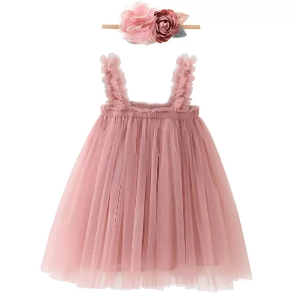 Baby Girl Tutu Dress Summer Sleeveless Backless Princess Birthday Party Dresses Sundress Skirt Set with Flower HeadbandDusty Pink  Sling