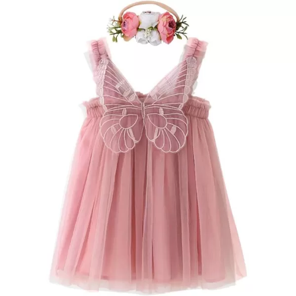 Baby Girl Tutu Dress Summer Sleeveless Backless Princess Birthday Party Dresses Sundress Skirt Set with Flower HeadbandDusty Pink Butterfly