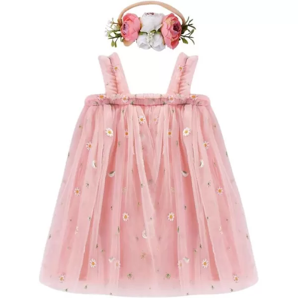 Baby Girl Tutu Dress Summer Sleeveless Backless Princess Birthday Party Dresses Sundress Skirt Set with Flower HeadbandPink Flower