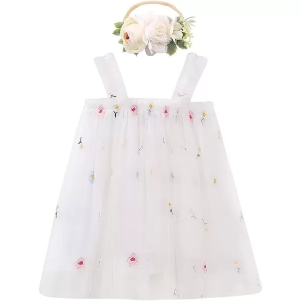 Baby Girl Tutu Dress Summer Sleeveless Backless Princess Birthday Party Dresses Sundress Skirt Set with Flower HeadbandWhite Flower