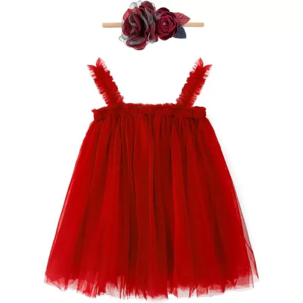 Baby Girl Tutu Dress Summer Sleeveless Backless Princess Birthday Party Dresses Sundress Skirt Set with Flower HeadbandWine Red