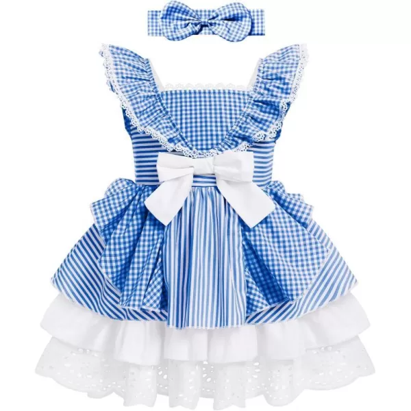 Baby Girl Tutu Dress Summer Sleeveless Plaid Princess Birthday Party Dresses Flower Bowknot Sundress with Headband SetBlue Plaid  Headband