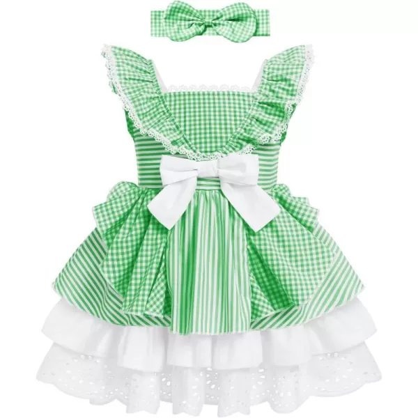 Baby Girl Tutu Dress Summer Sleeveless Plaid Princess Birthday Party Dresses Flower Bowknot Sundress with Headband SetGreen Plaid  Headband