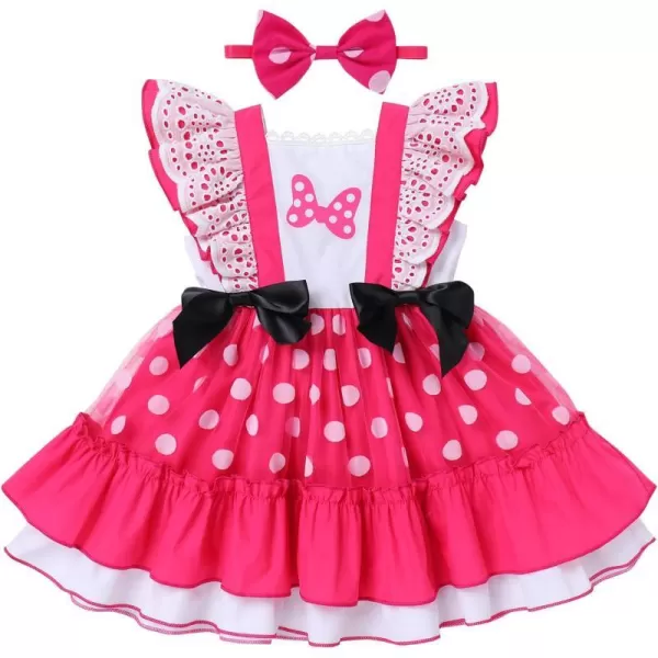 Baby Girl Tutu Dress Summer Sleeveless Plaid Princess Birthday Party Dresses Flower Bowknot Sundress with Headband SetHot Pink Bow