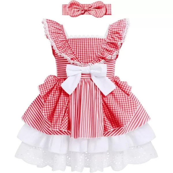 Baby Girl Tutu Dress Summer Sleeveless Plaid Princess Birthday Party Dresses Flower Bowknot Sundress with Headband SetRed Plaid  Headband